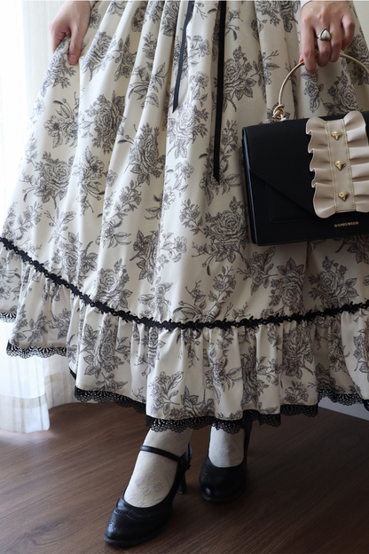 Sketch Wild Rose Elegant Herringbone Lolita Skirt