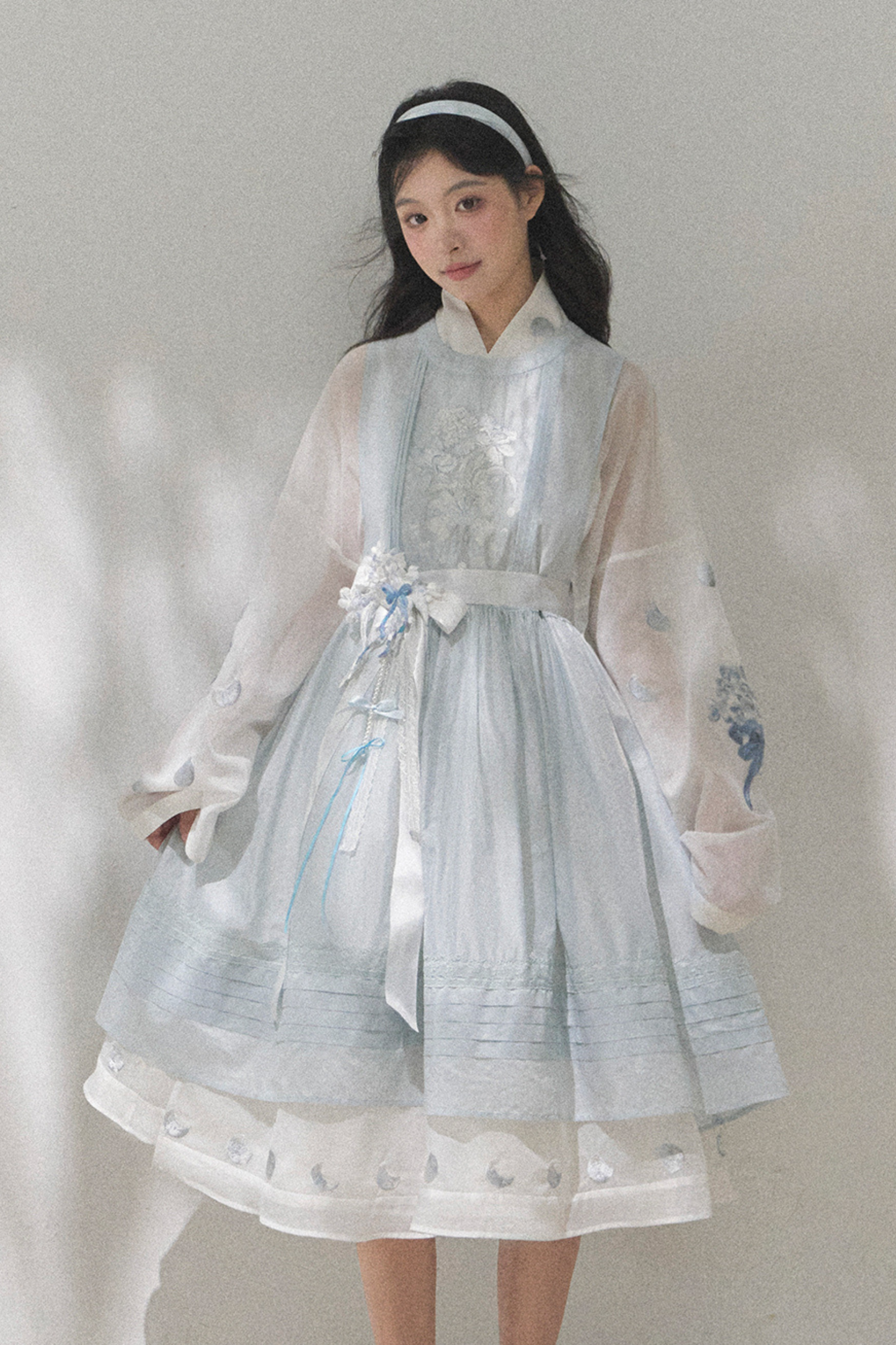 ピュアホワイトチャイナドレス+カバーエプロン+ベルト