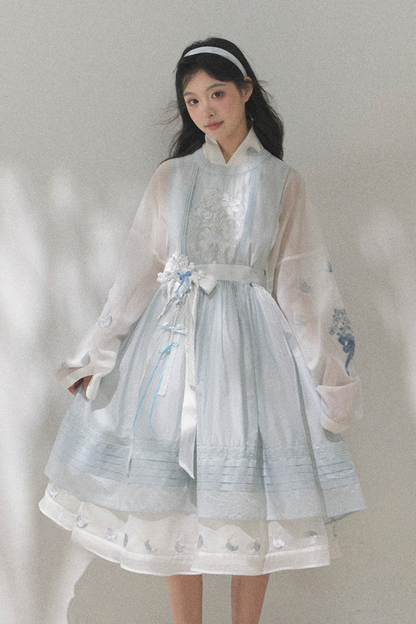 ピュアホワイトチャイナドレス+カバーエプロン+ベルト