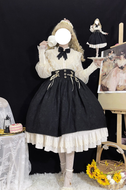 Retro Chic Lolita Shirt + Lace-up High Waist Lolita Skirt
