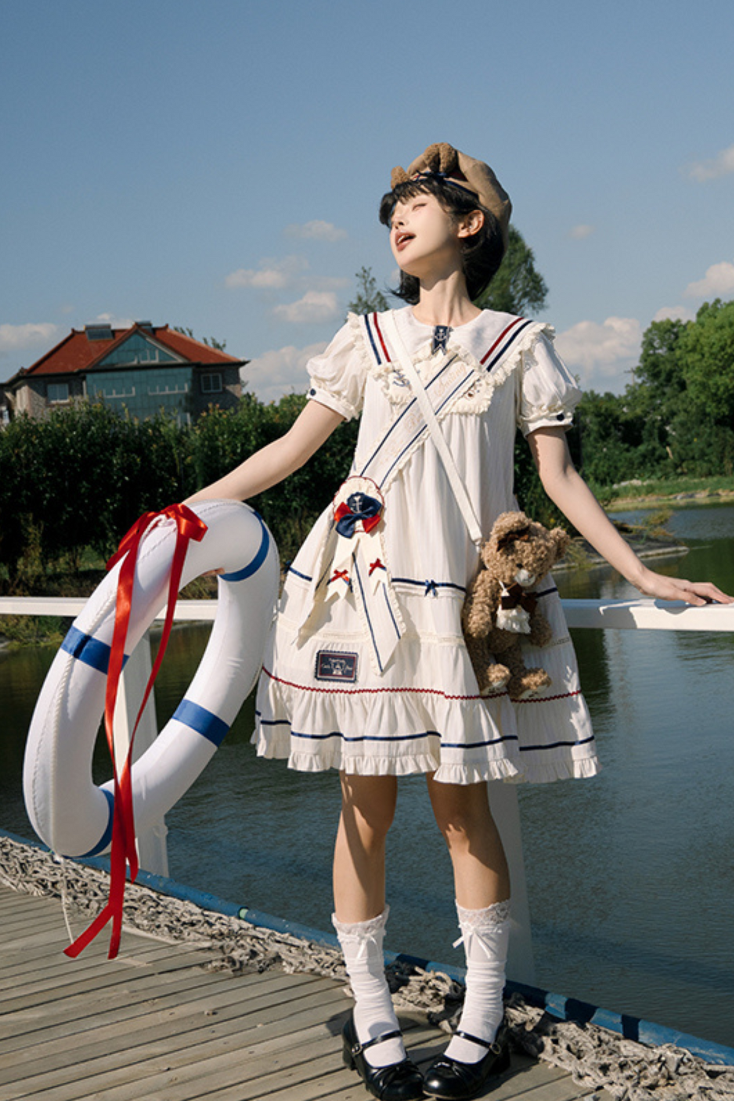 [Reservation Item] Marine Bear Design Doll Lolita Dress + Tie Top