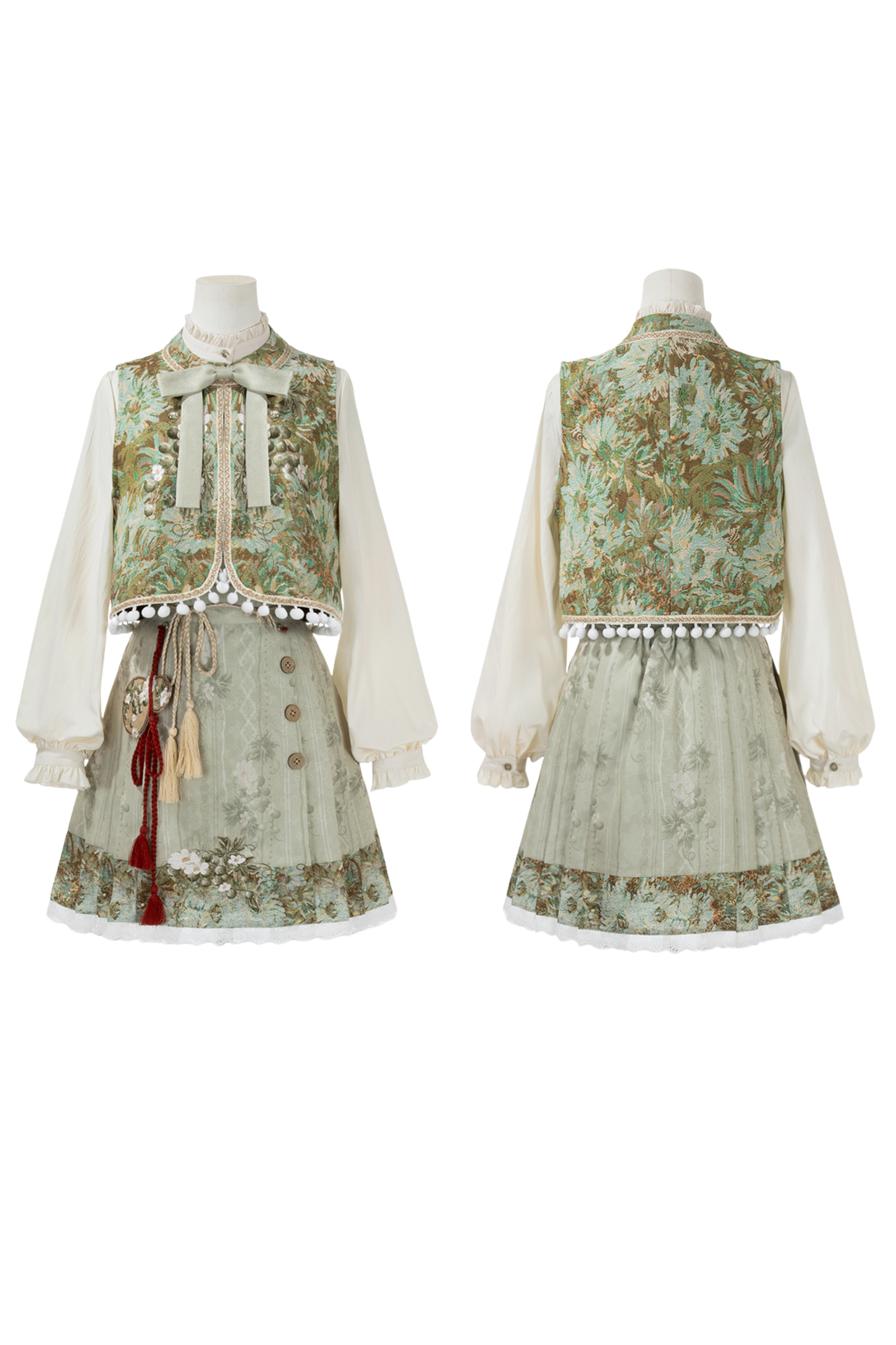 Forest China Vest + Blouse + Skirt