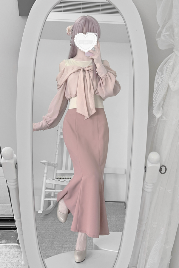 Off-the-shoulder top + mermaid skirt