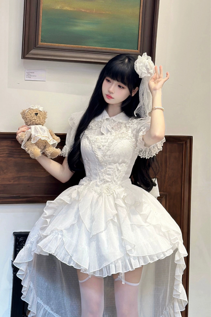 ホワイトムーンフィッシュボーンライトプリンセスロリータドレス