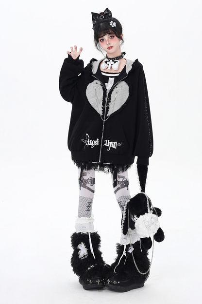Love Heart Bunny Hooded Loose Hoodie