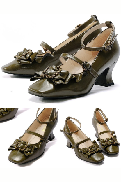 レザーリボンフリルロリータヒール