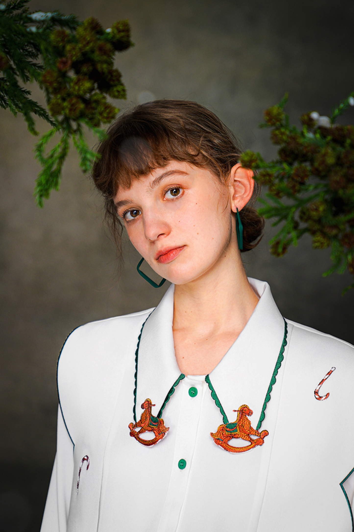 ステッチレトロコントラストホワイトシャツ