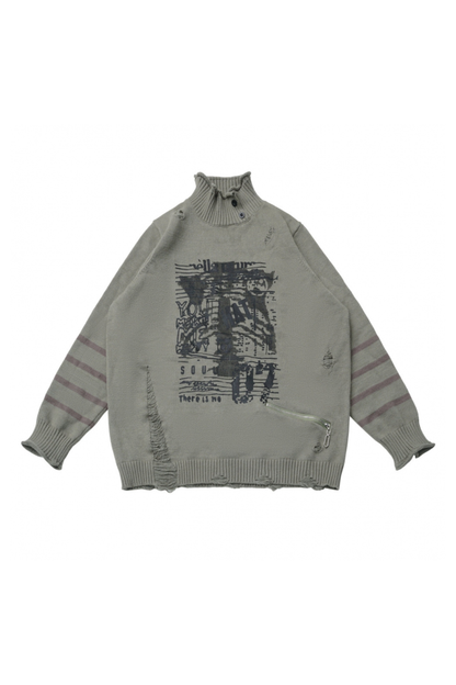 ストライプパッチワークデザインセーター