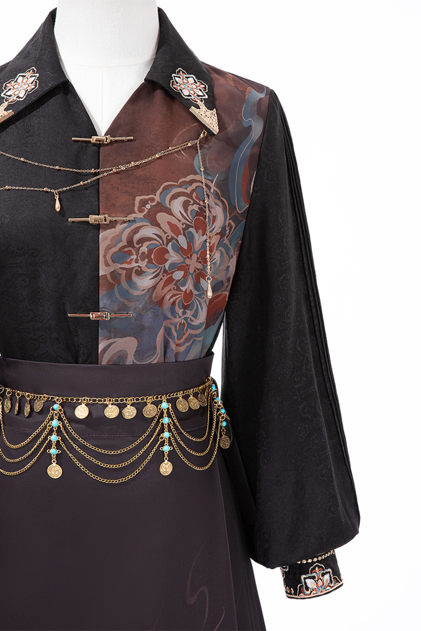 Dark chic retro top + long skirt