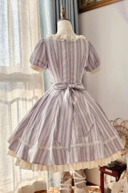 【预售商品】条纹洛丽塔连衣裙+蝴蝶结发夹