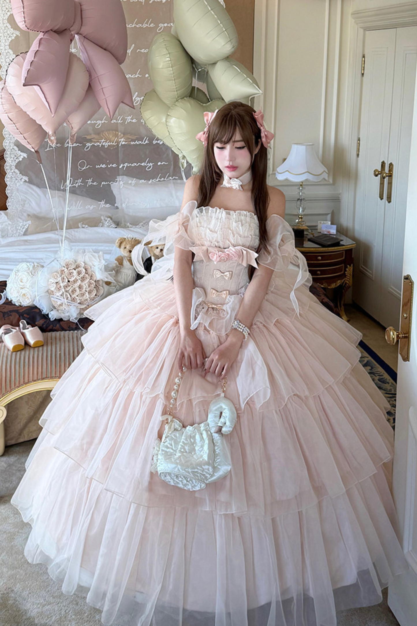 [Vorbestellung bis 30. März]Reines, süßes Hochzeitskleid + Ärmel + Schal