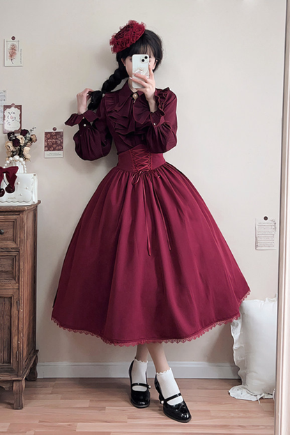 Retro Reversible Fishbone Lolita Skirt