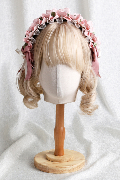 カントリーブーケロリータボンネット+フラットハット+クリップハット+ヘアバンド