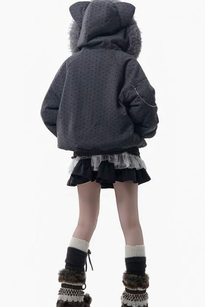 ビッグファーカラージャケット+トップス+スカート+パンツ+チェックフードジャケット