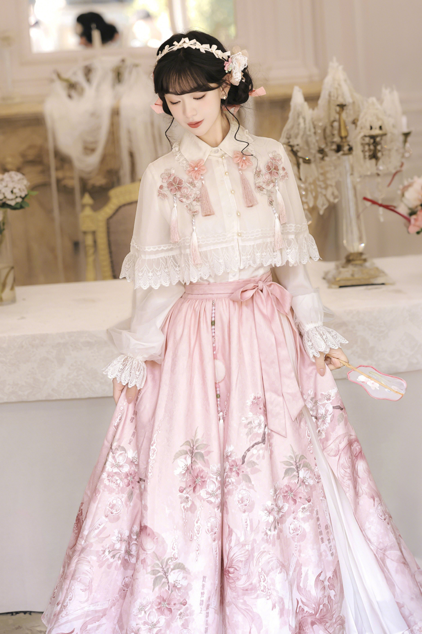 スイートフラワーショール+ブラウス+スカート