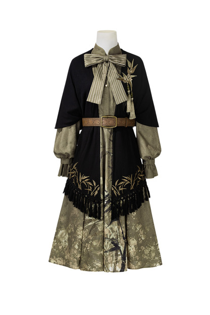 Chic Dark China Print Dress + Shawl