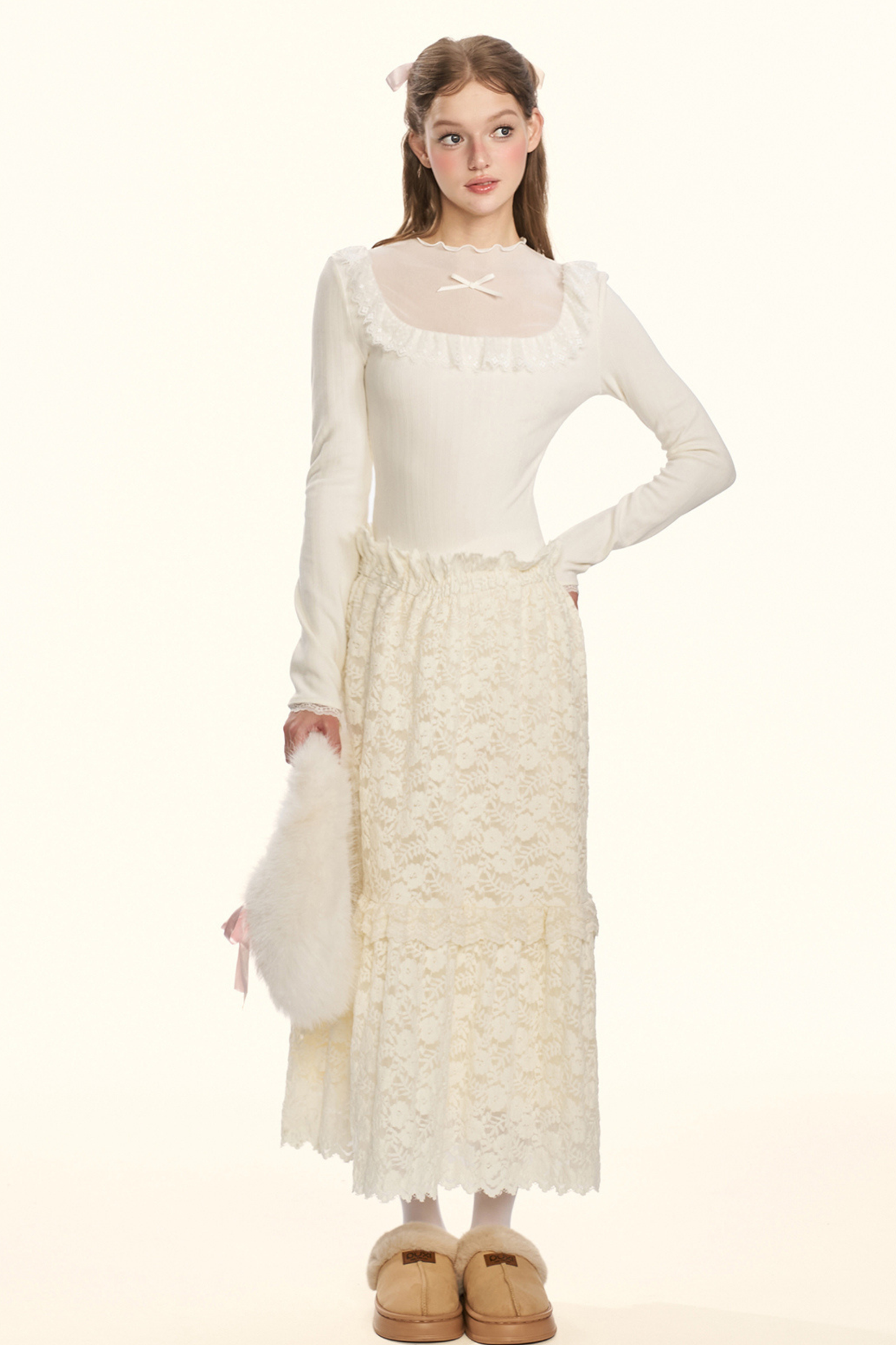 シアーリボンドールカラータイトトップス