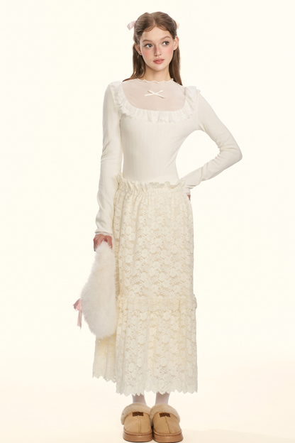 シアーリボンドールカラータイトトップス