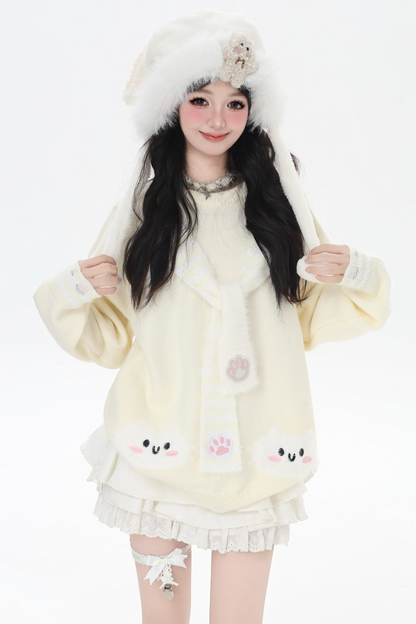 フェイクマフラーキャットルーズニット