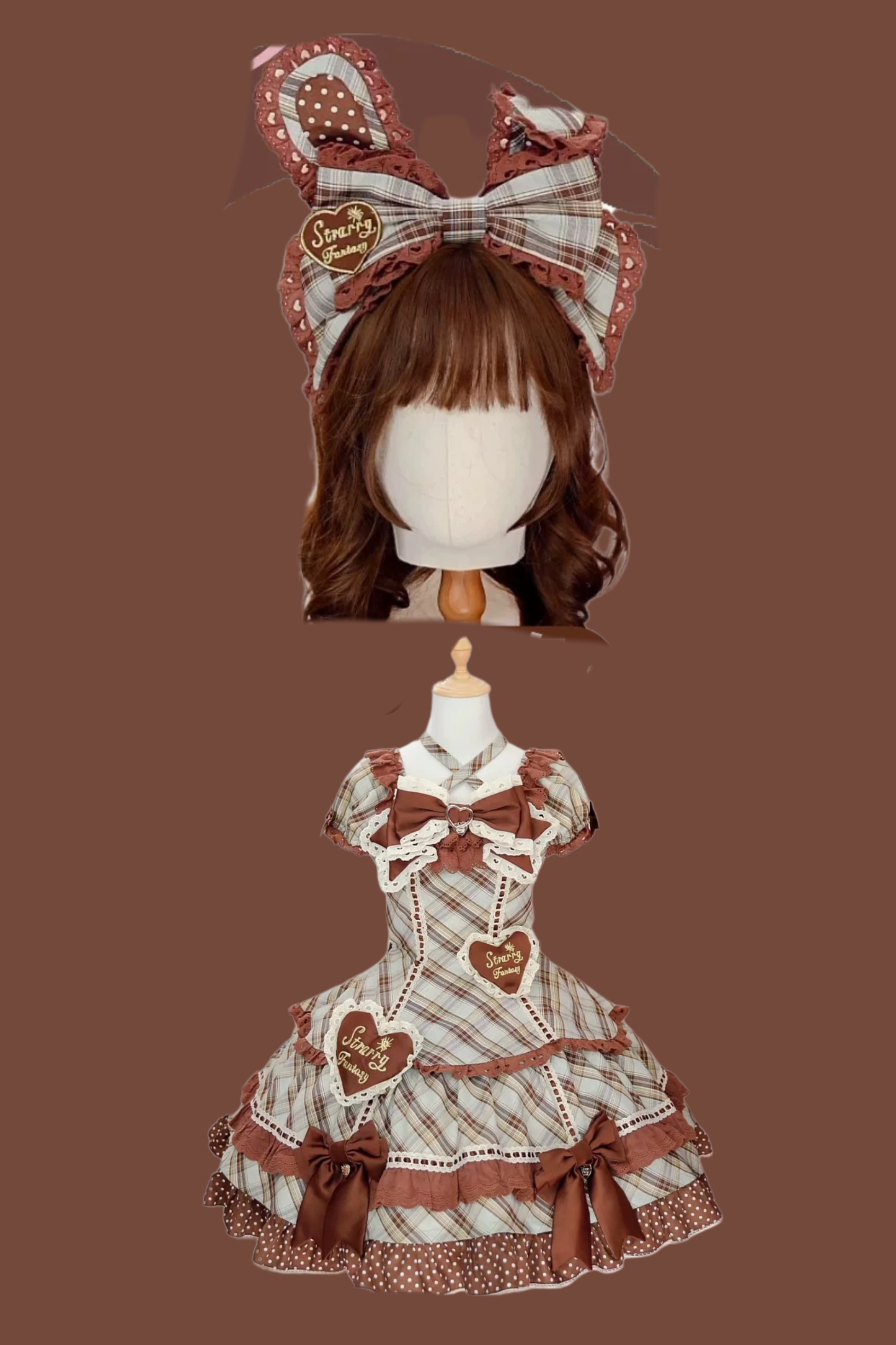 Check Sweet Girly Lolita Tiered Dress + Headband + Hairband