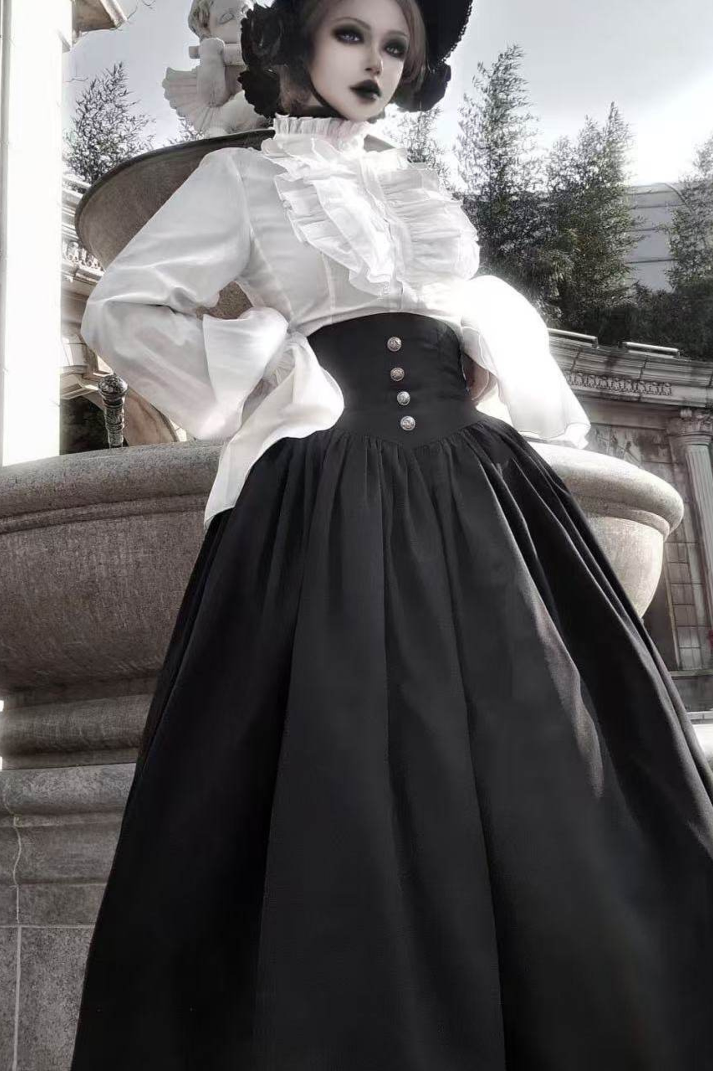 ゴシックロリータケープ+シャツ+スカート+リボン+ボンネット