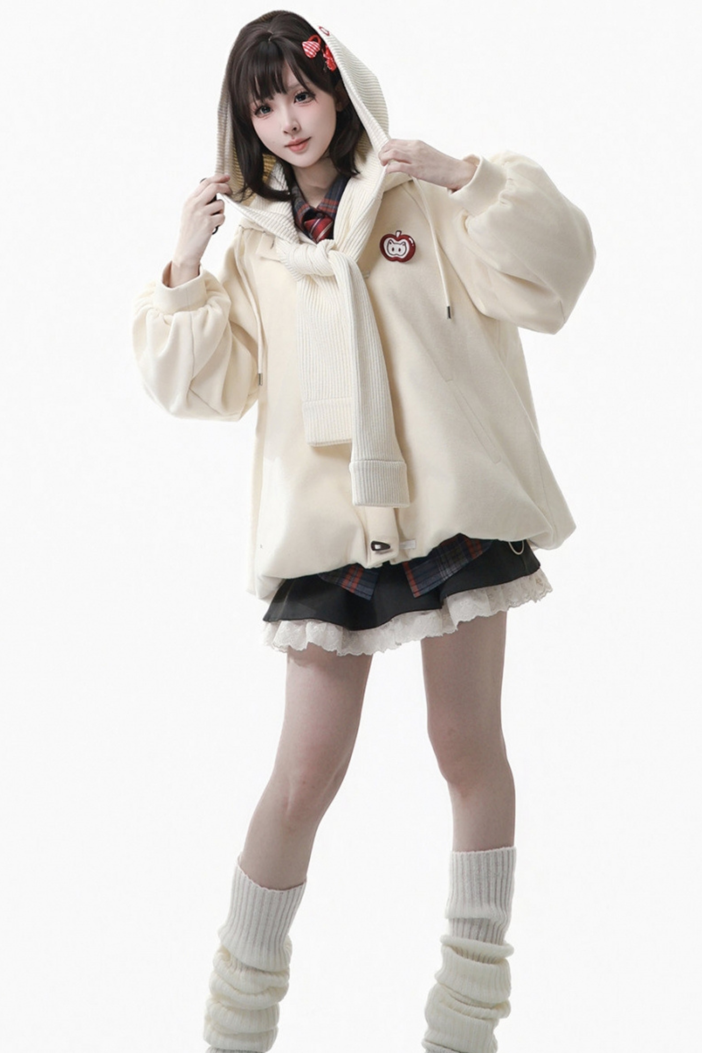 アップルブラックティーフリースコート+フーディー+ロングスカート+ショートスカート+フードマフラー