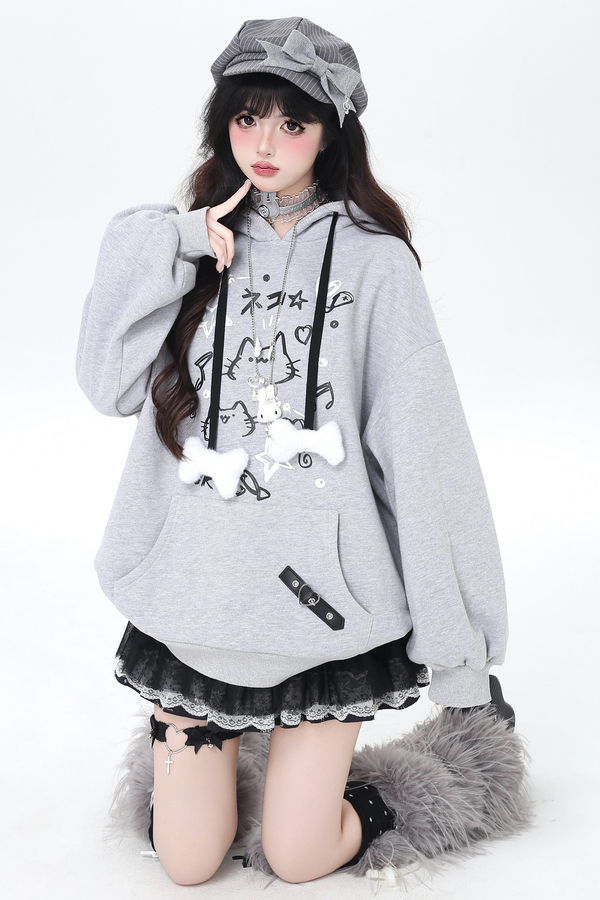 Cat Graffiti Fleece Hoodie