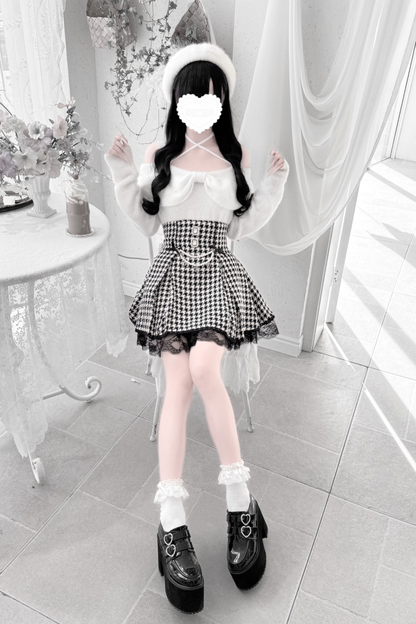 Ribbon mink velvet off-the-shoulder sweater