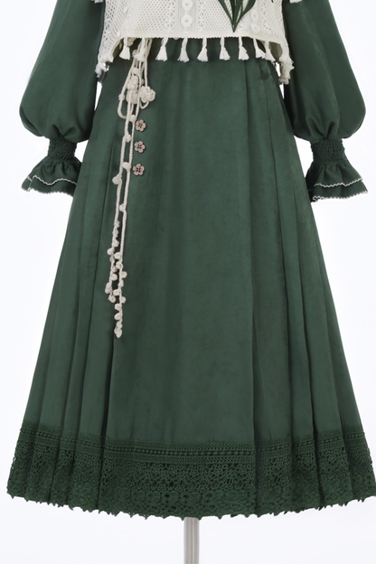 Dark green retro dress + vest