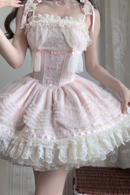 甜美珍妮蘿莉塔吊帶裙+項鍊+帽子+髮帶