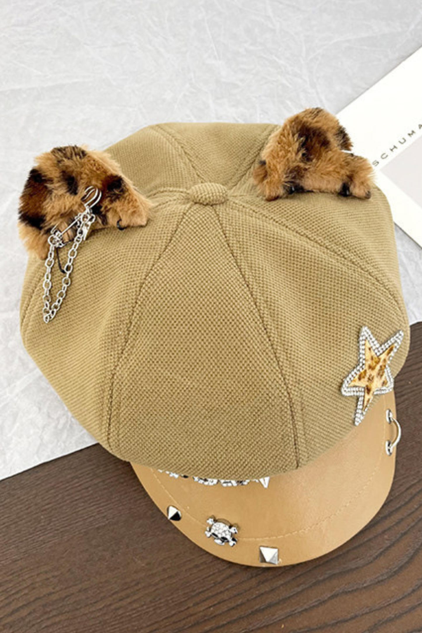 Studded Leather Cat Ear Beret