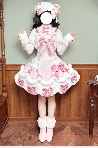 [Deadline for reservations: December 8] Frosted Sugar Rabbit Fur Ribbon Strap Dress