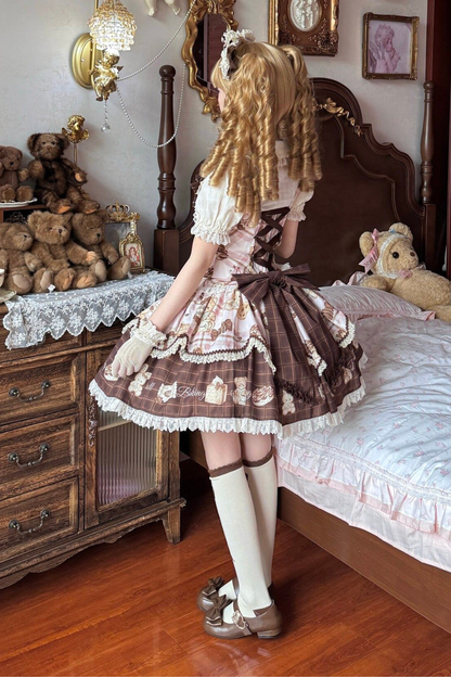 ベアティーパーティーロリータドレス+ジャンパースカート+シャツ+カチューシャ+ブローチ+エプロン