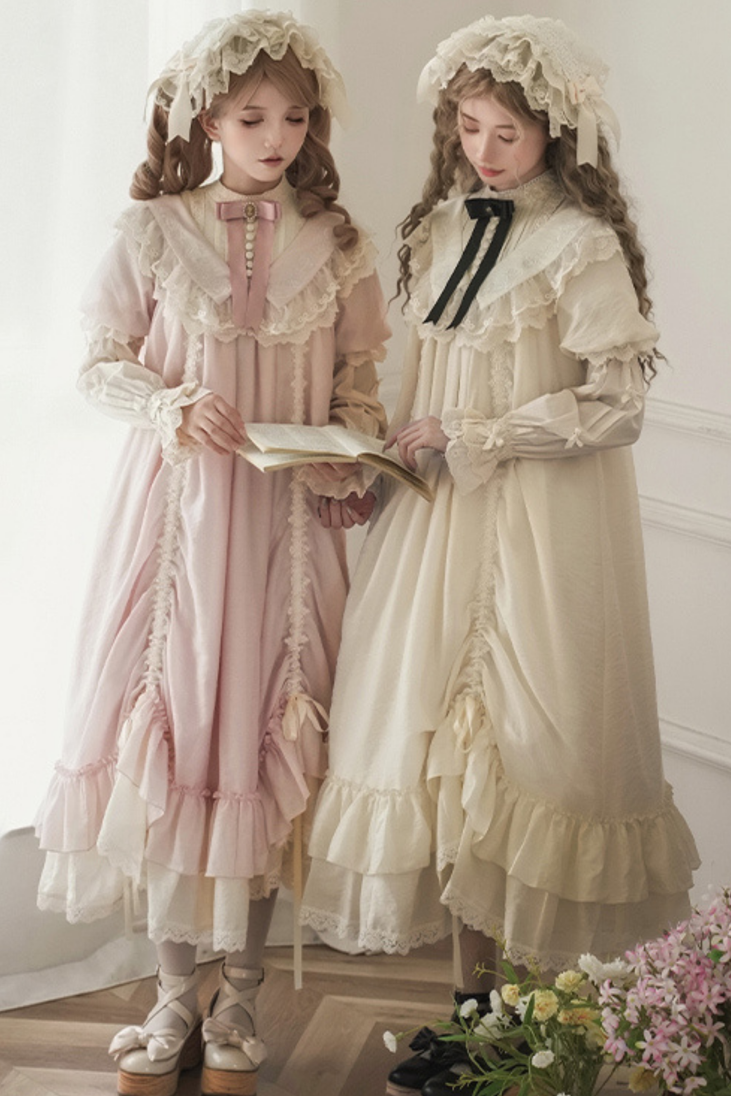 【予約商品】ローズフリルロリータドレス+ドレス＋ベルト＋ブローチ＋リボン＋ヘッドバンド＋スリーブ