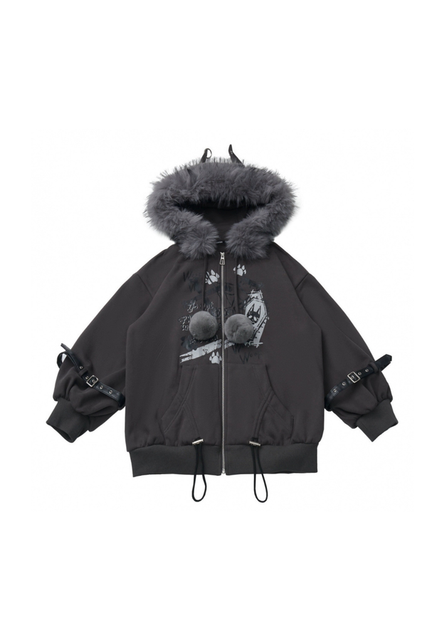 ファーボールファーフードジャケット+トップス+スカート