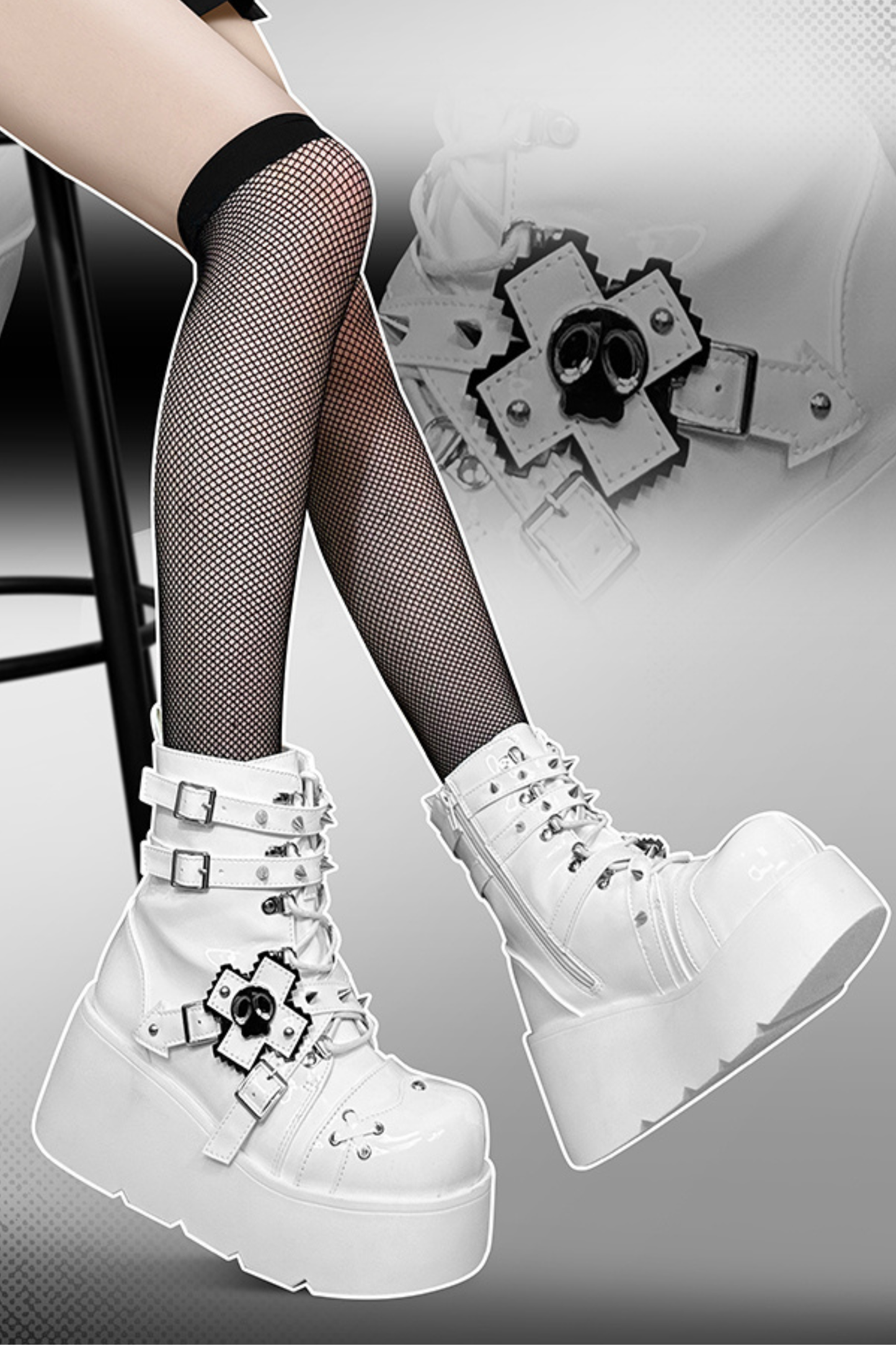 パンクキャットスモールスカルブーツ