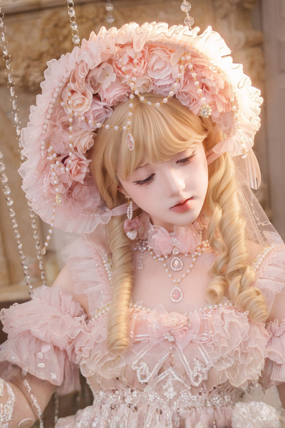 スイートフラワーゴージャスティーパーティーロリータアクセサリーハット+ベール+ネックレス+グローブ+セプター