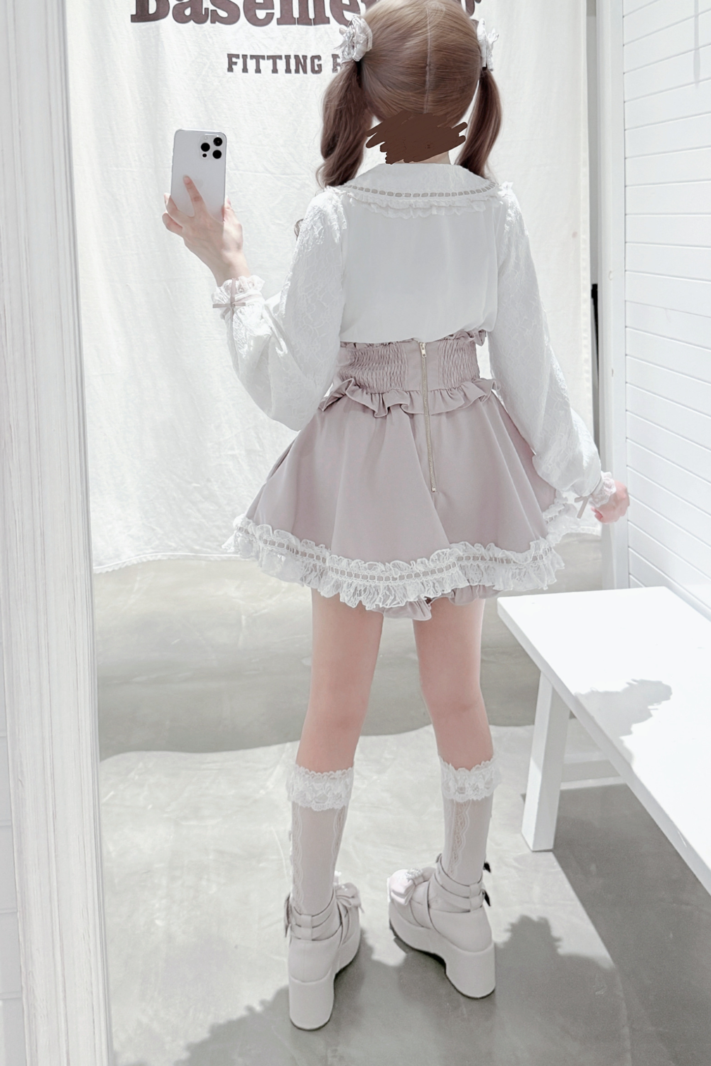 ドールカラーレースシャツ+キュロット