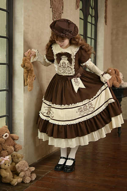 Doll Fairy Tale Lolita Dress + Ribbon Brooch + Belt + 2-way Embroidery Brooch