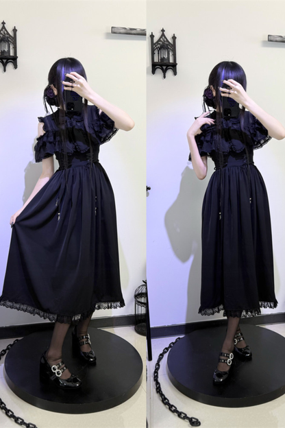 Dark Kawaii Schulterfreies Spitzenkleid