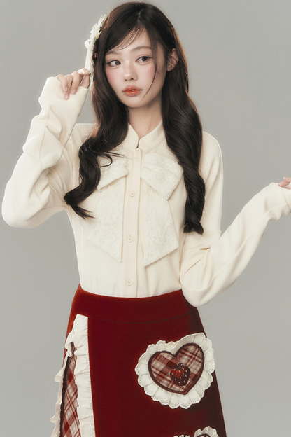 ストロベリークリームカーディガン+スカート+ハイネックトップス+ヘアピン