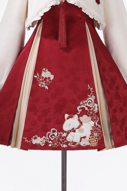 Chinese fur outerwear + retro dress