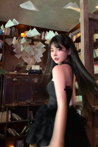 スパンコールトップス＋メッシュAラインスカート