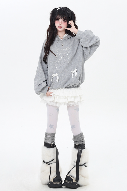 リボンデザインルーズフードスウェット