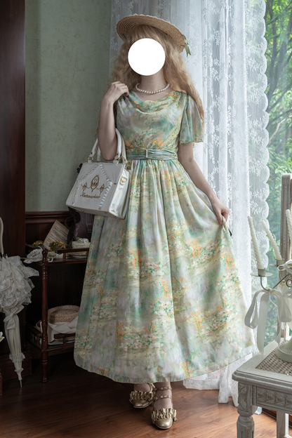 マーブルリゾートシフォンプリントドレス