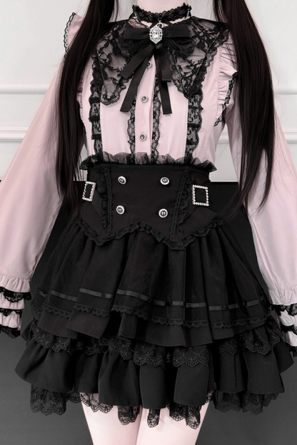 [Vorbestellung bis 13. März] Süßes Tee-Spitzen-Prinzessinnenärmel-Hemd + Kuchenrock