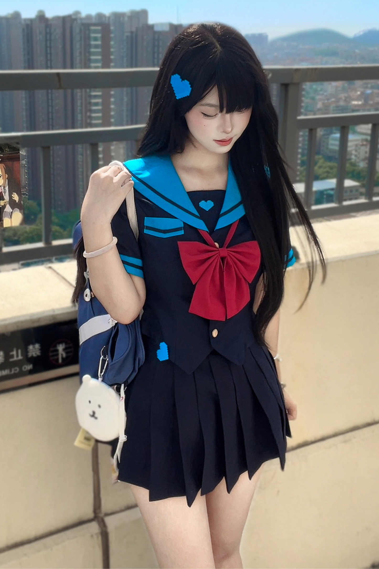 アニメーションヒロインセーラートップス＋プリーツスカート＋レッグカバー