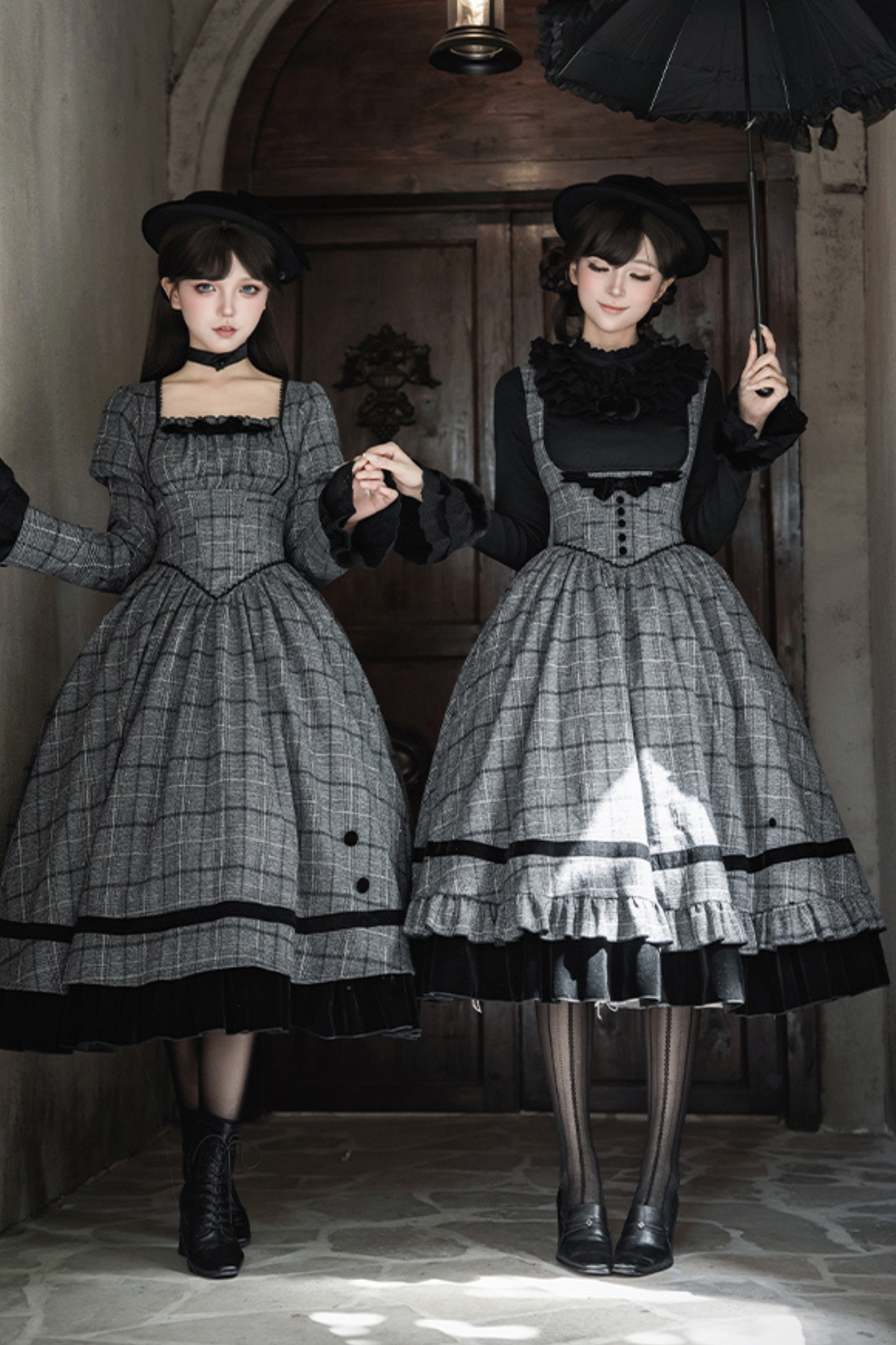 Check Fishbone Chest JSK + Dress + Innerwear + Ribbon + Hat