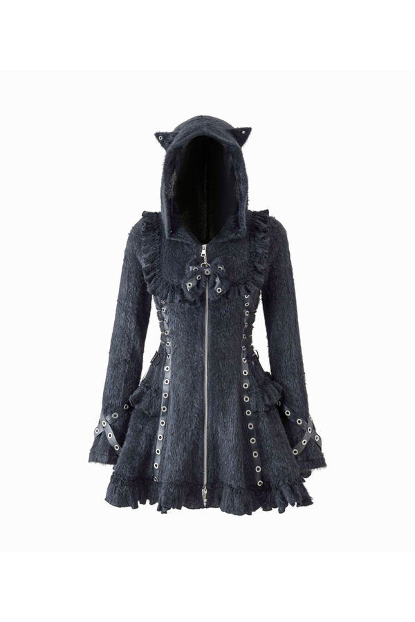 Cat Ear Hood Zipper Dress