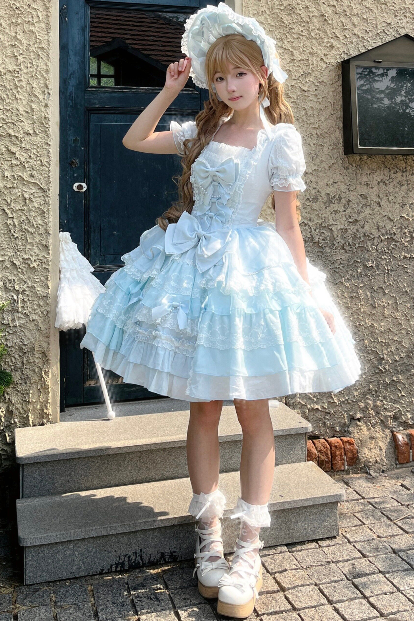 スウィートハートフリルリボンロリータドレス+BNT+ネックレス+姫袖